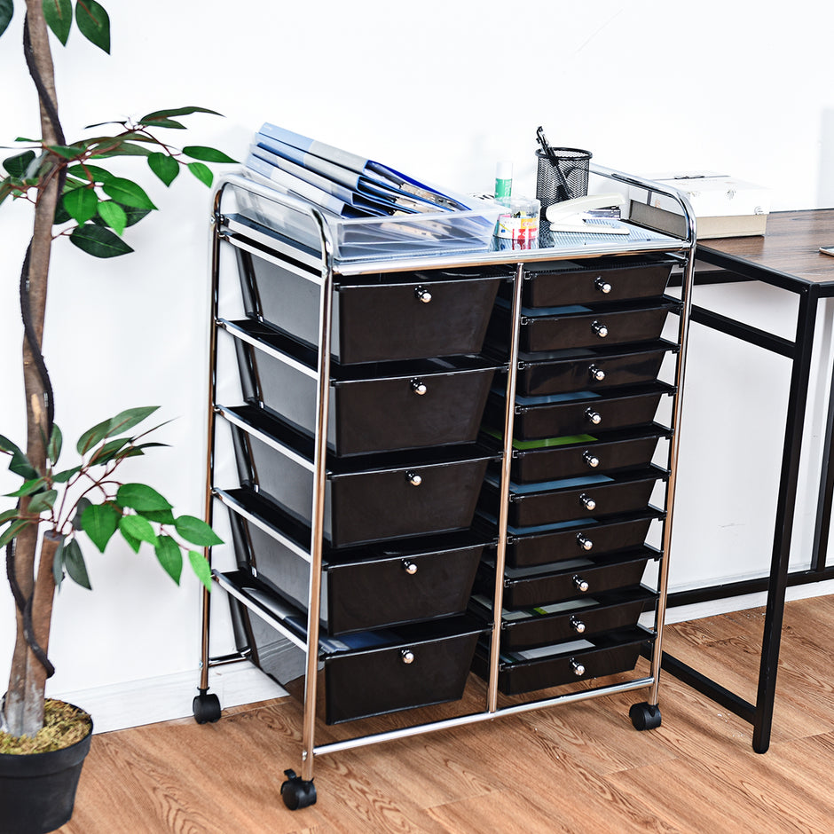Vagn – med stapelbara lådor Rullbehållare Färgad/ – 15 63 x 37 x 87 cm – Svart