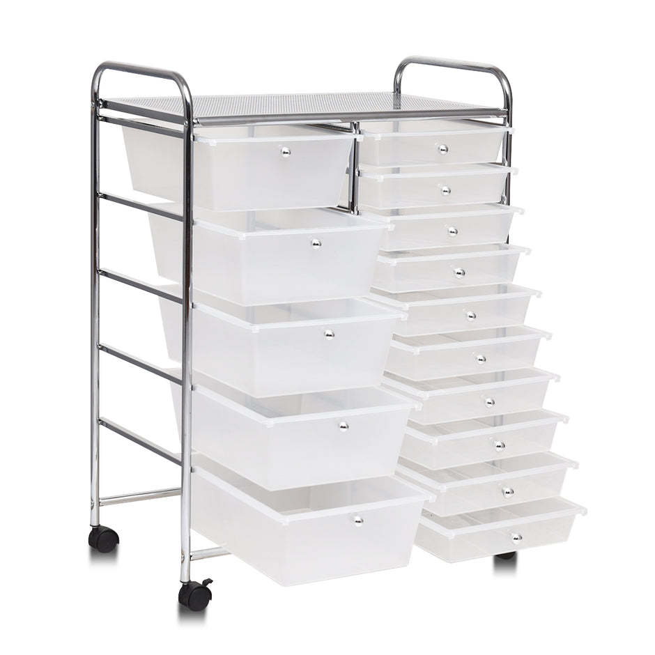 Vagn – med stapelbara lådor Rullbehållare Färgad/Svart Transparent – 15 15 63 x 37 x 87 cm – Genomskinlig