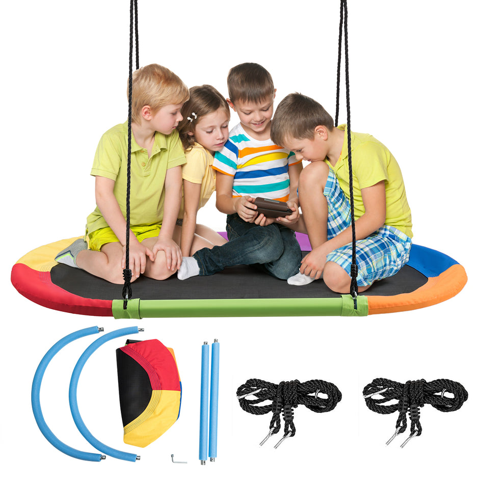 Oval – bo gungplatta med höjdjusterbart rep för inomhus och utomhus färgglada – 100-180 cm 150 x 80 cm – Färgglad