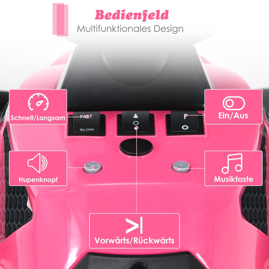 12V – Electric Kids Quad med musikhorn och LED strålkastare Pink – Rosa