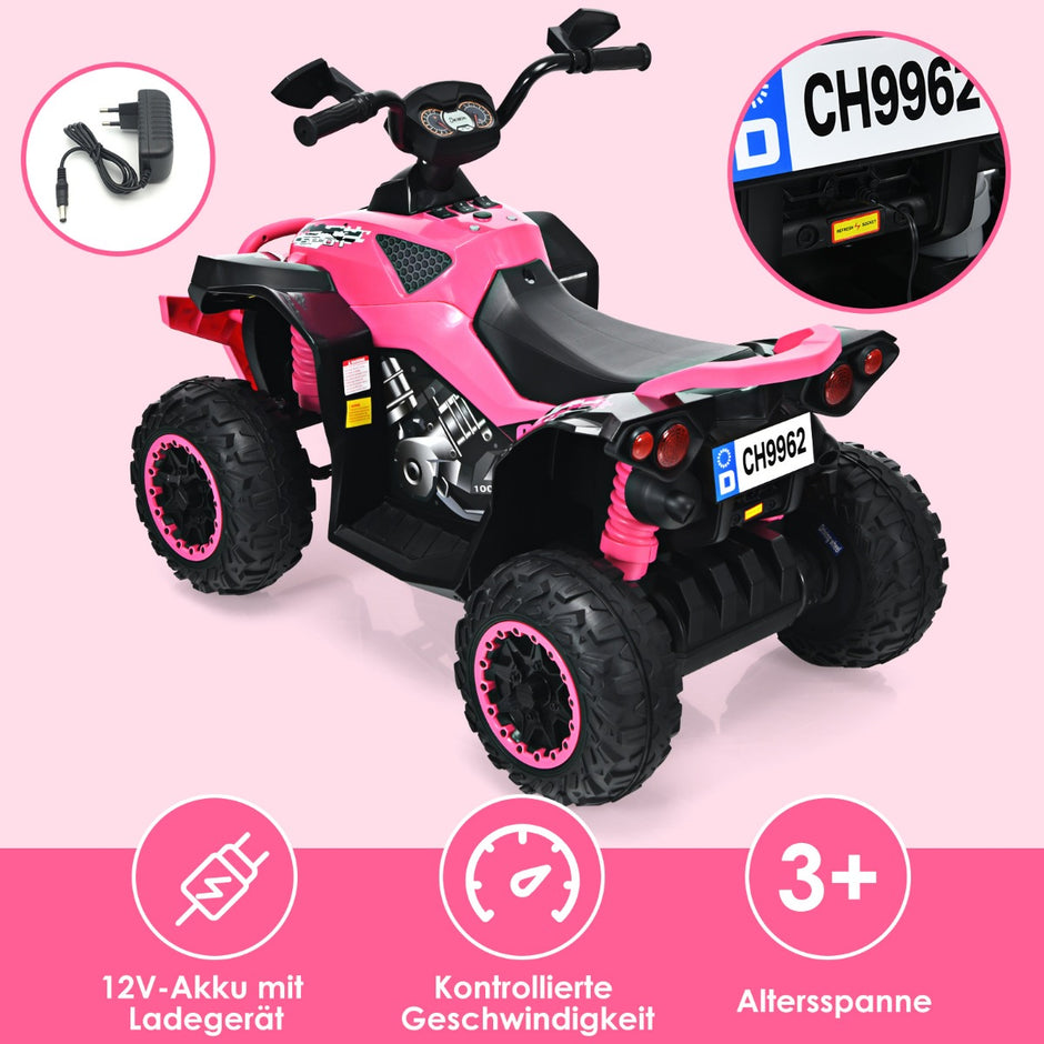 12V – Electric Kids Quad med musikhorn och LED strålkastare Pink – Rosa