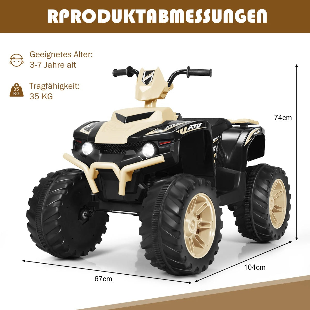 12V – elektrisk barnquad med strålkastare Mini musik och tuta Barnbil – Gul