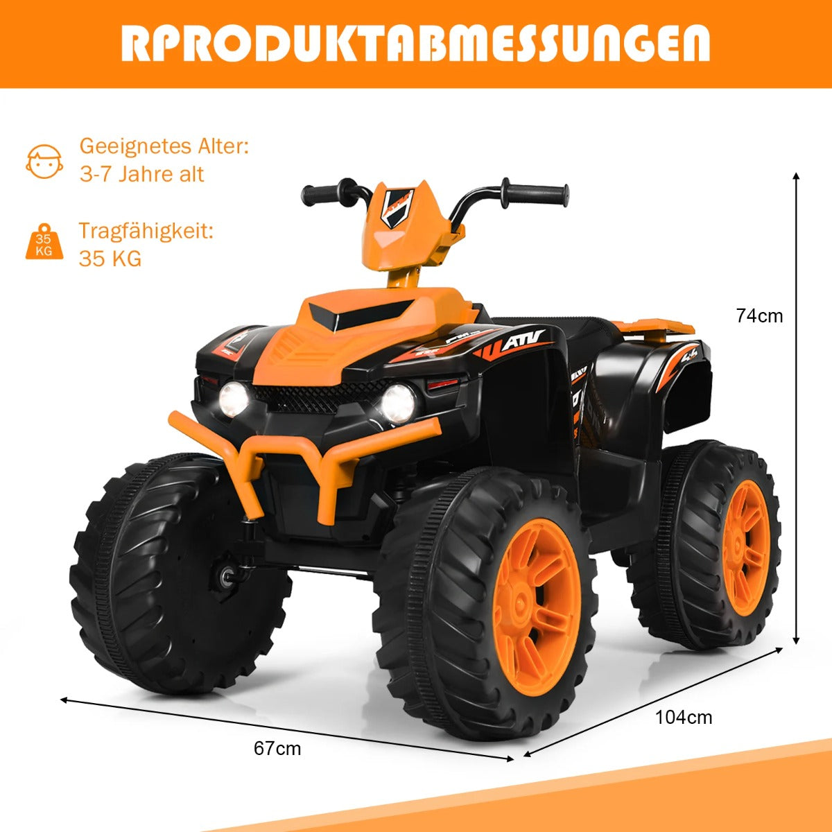 12V – elektrisk barnquad med strålkastare Mini musik och tuta Barnbil – Orange