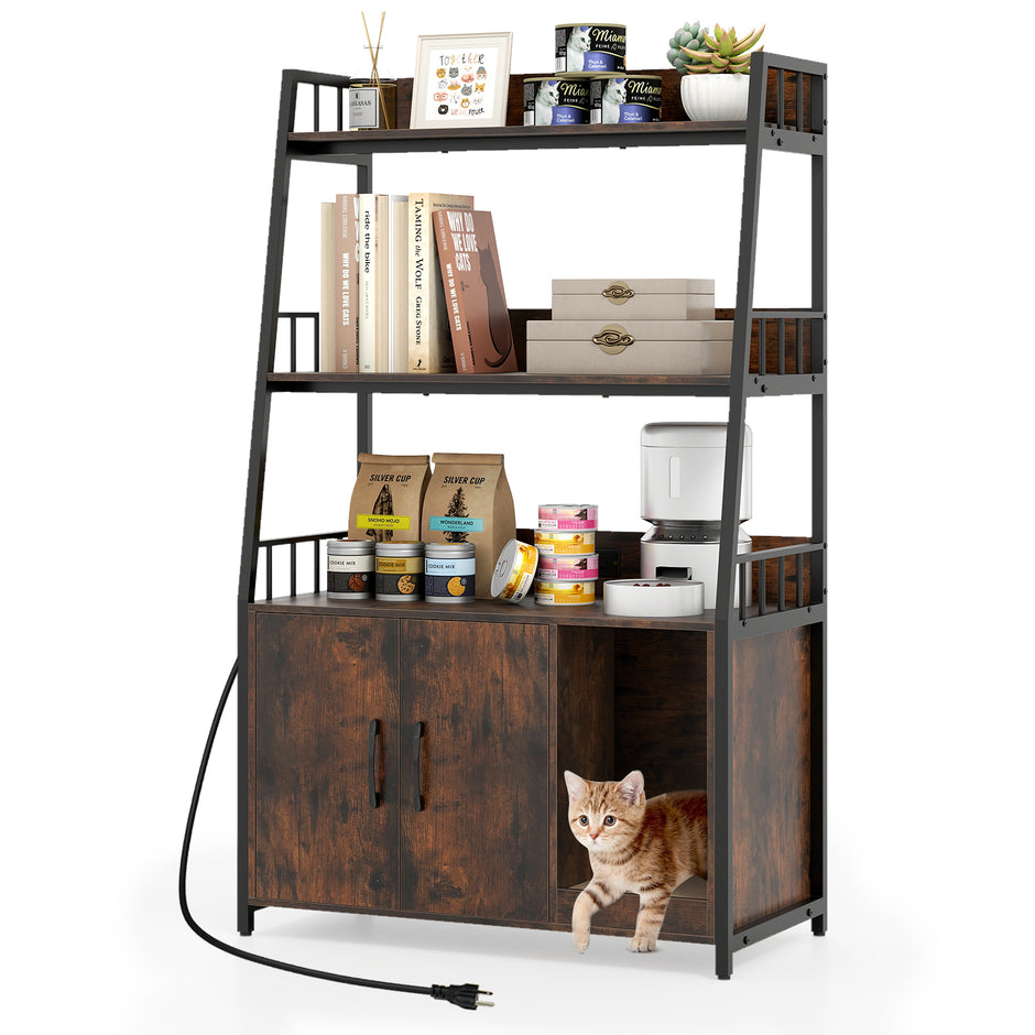 Kattenskrubb – med bokhylla laddstation nivåer klösmatta och ingång – 3 80 x 40 x 132 cm – Brun