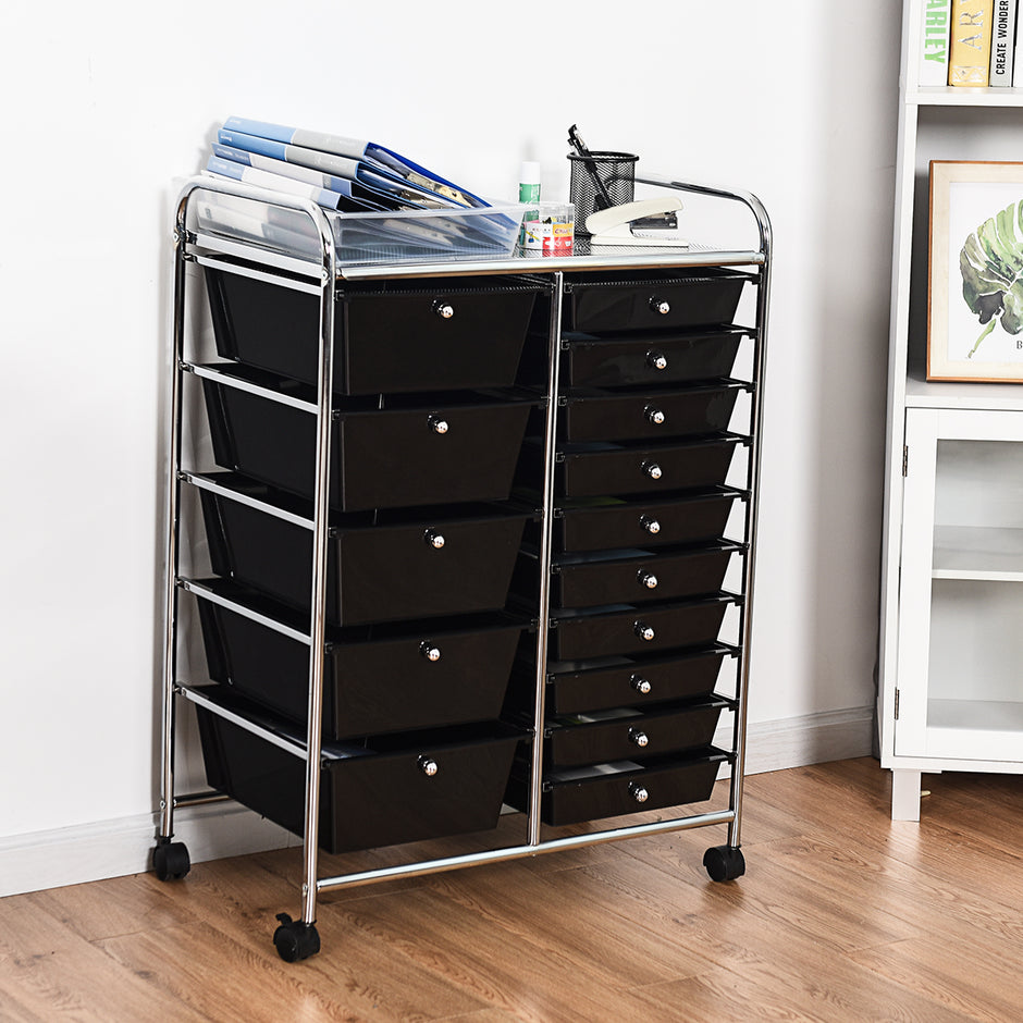 Vagn – med stapelbara lådor Rullbehållare Färgad/ – 15 63 x 37 x 87 cm – Svart