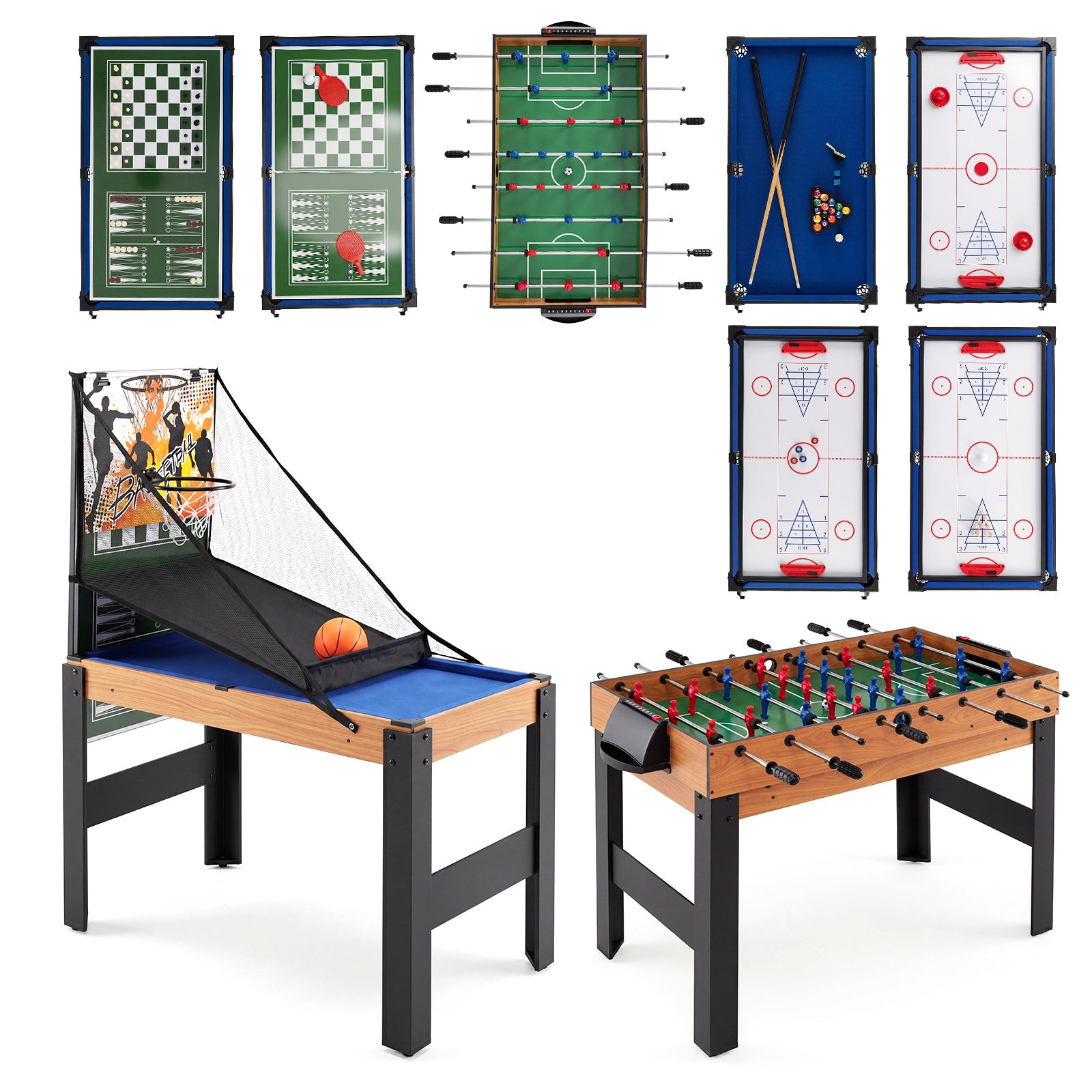 i – spelbord set multifunktionellt med fotbollsbord hockey biljard bordtennis m.m. Naturfärg – 14 1