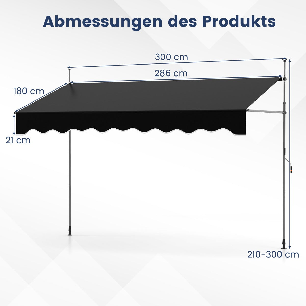 Klemmmarkis – utan borrning med handvev Höjdjusterbar och UV beständig – 300 cm – Svart