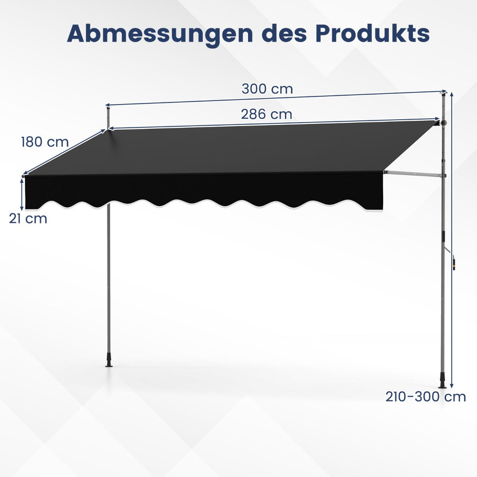 Klemmmarkis – utan borrning med handvev Höjdjusterbar och UV beständig – 300 cm – Svart