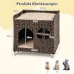 Katt – hus av PE Rattan Fällbar våningar säng med stor sittpinne avtagbara kuddar – 2 50,5 x 45 x 50 cm – Brun