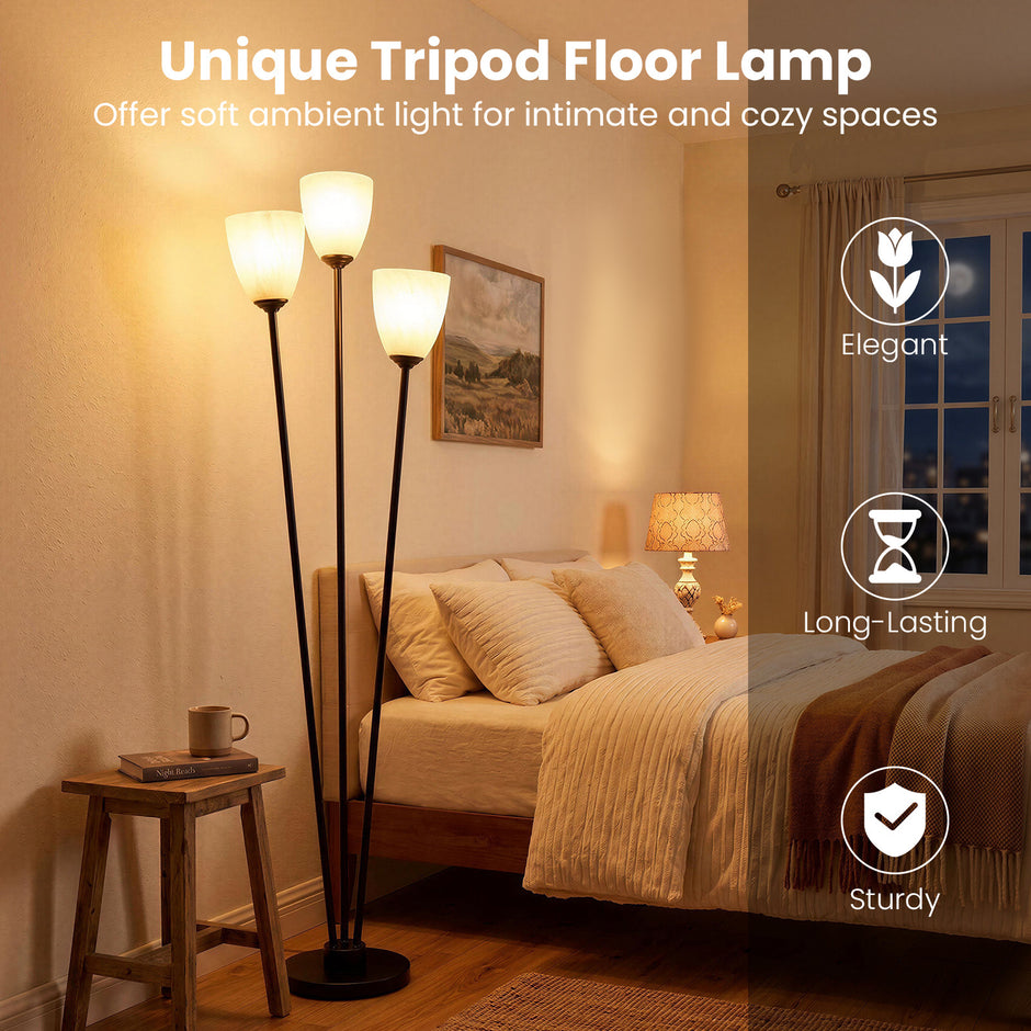 Golvlampa – med tre E27‑socklar, treflig läslampa lampskärm – 153 cm