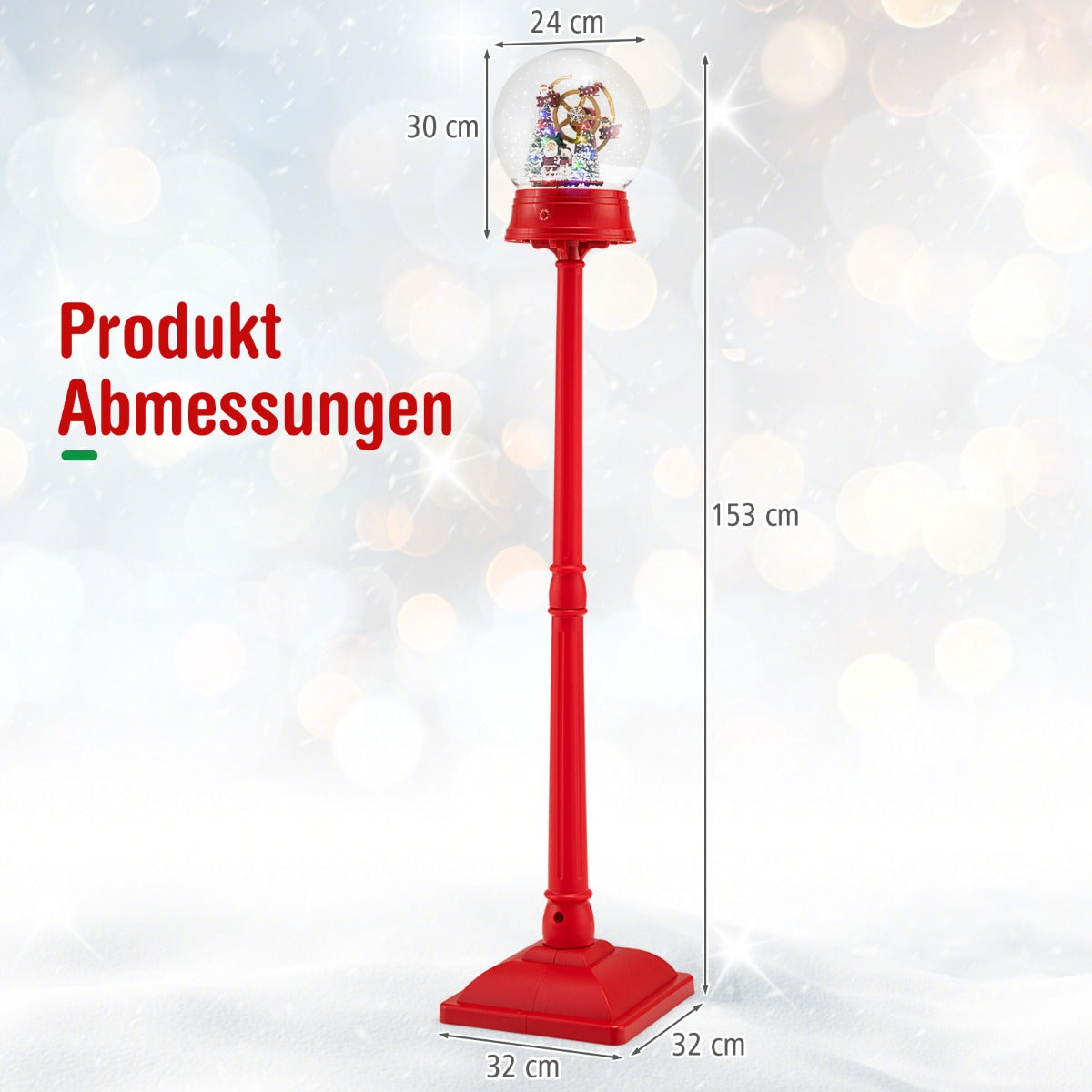 Musikalisk – jullykta Snögloblykta på stativ med melodier Pariserhjul – 8 153 cm – Röd