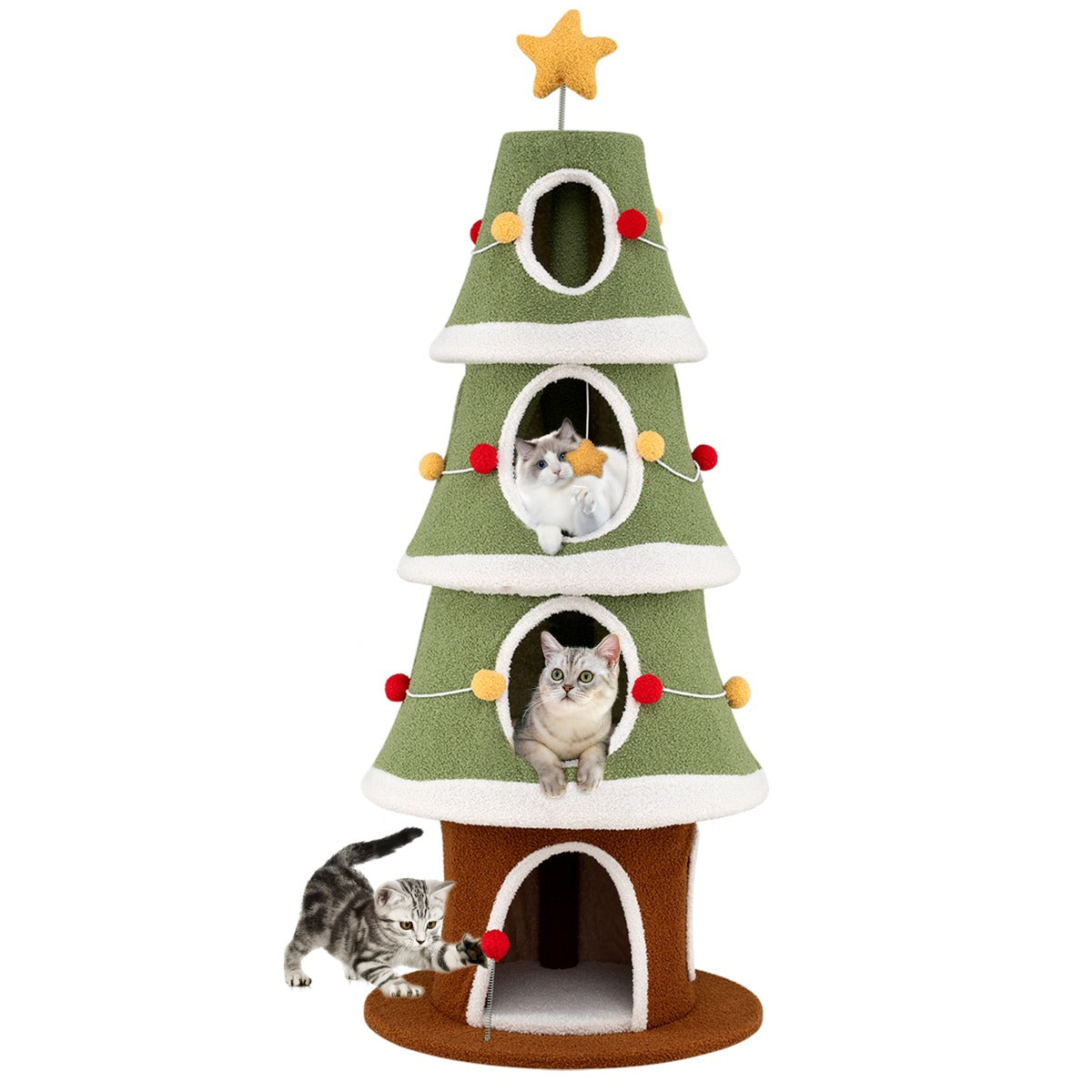 Julklappskratzbaum – med mysiga grottor och sisalmatta Kattklättertorn – 4 154 cm – Färgglad