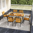 Akacieträds – matbord för personer rektangulärt terrassbord med ribbotten metallram och parasollhål – 6 140 x 70 x 70 cm – Natur