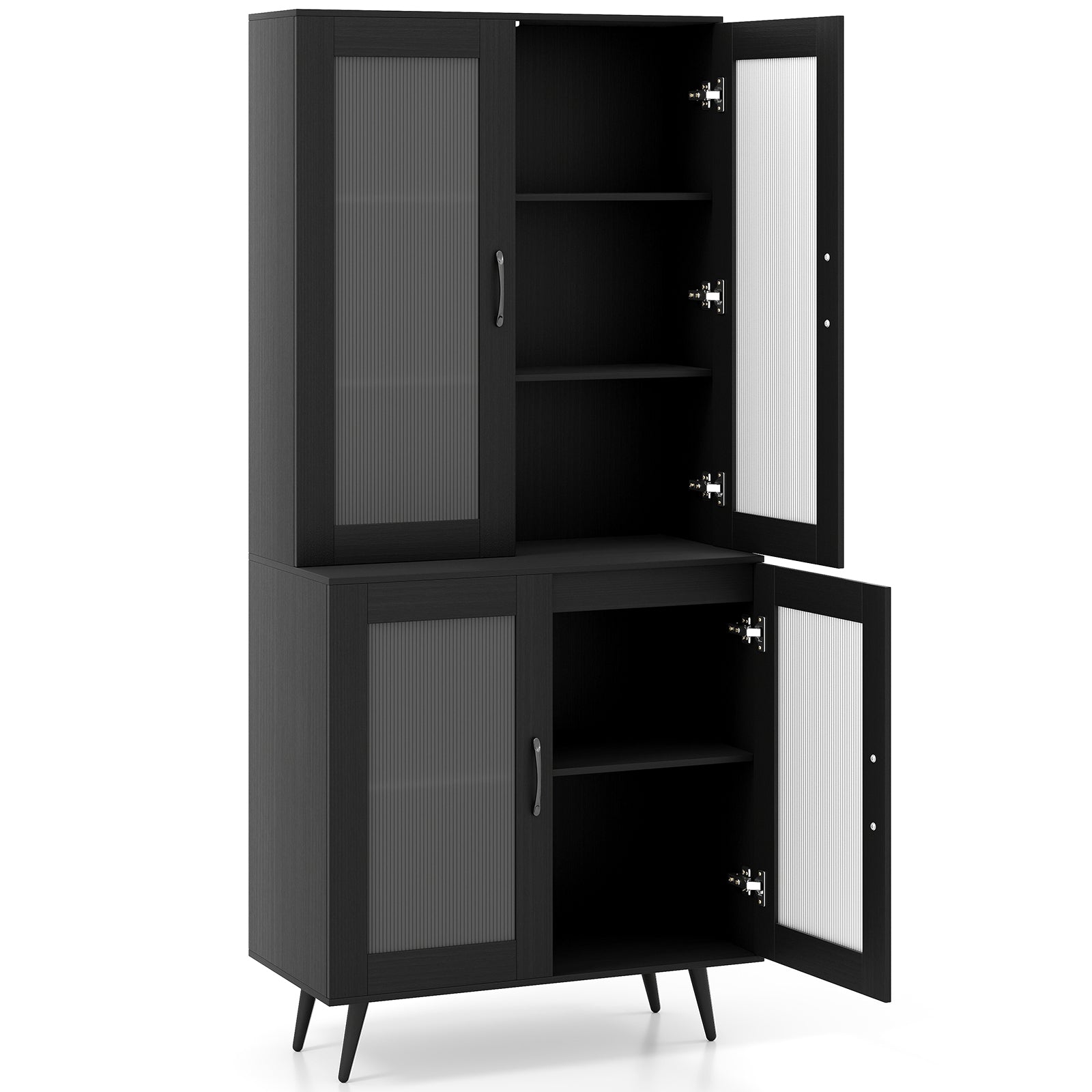 Kökskåp – höjd köksregal med transparenta dörrar och justerbar hylla – 178,5 cm 4 – Svart