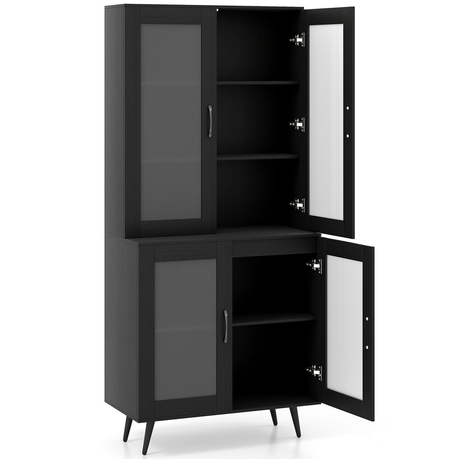 Kökskåp – höjd köksregal med transparenta dörrar och justerbar hylla – 178,5 cm 4 – Svart