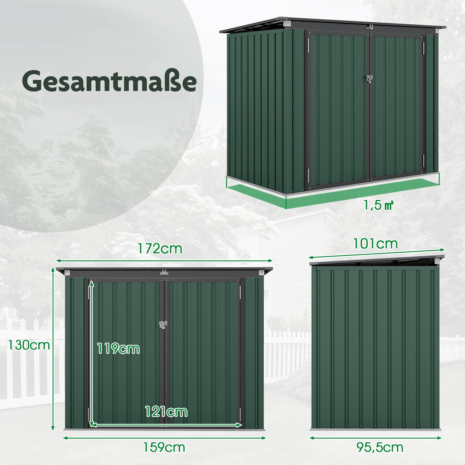 Sopkärlsbox – för Sopbox i galvaniserat metall Sophus med dörrar – 2 2 172 x 95,5 x 130 cm – Grön