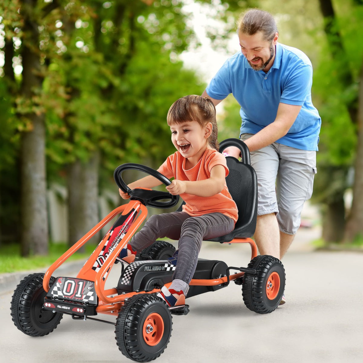 Gokart – med Justerbart Sitt och Handbroms Sparkbil upp till Bärkraft Pedal Go Cart – 30 kg – Orange