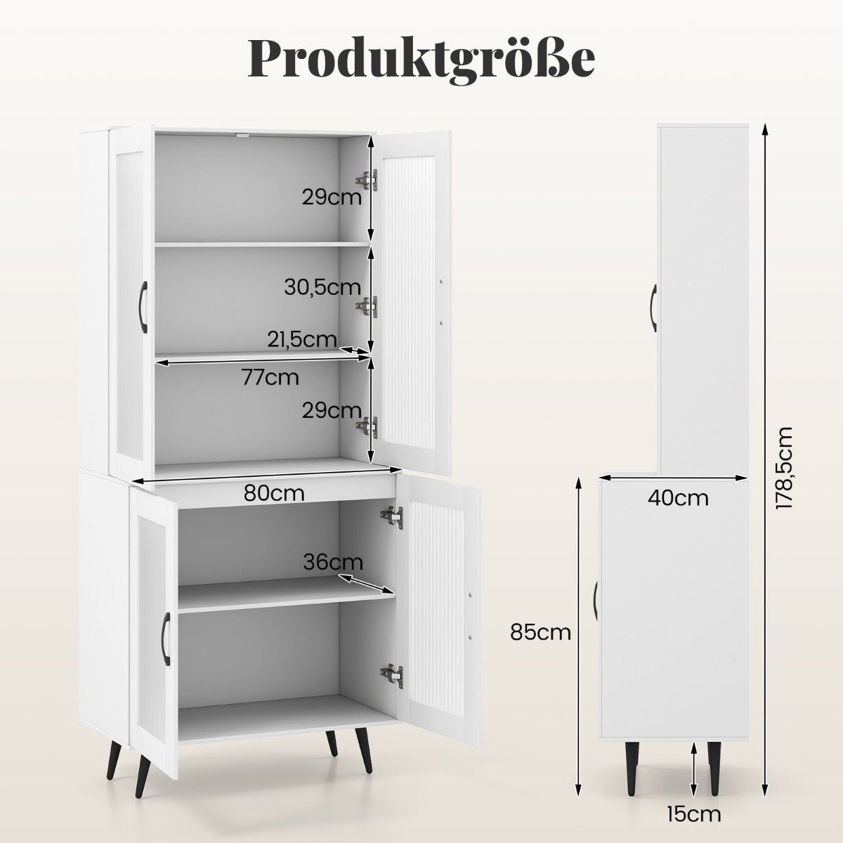 Hög – köksskåp med transparenta dörrar och justerbar hylla bufféskåp – 4 – Vit