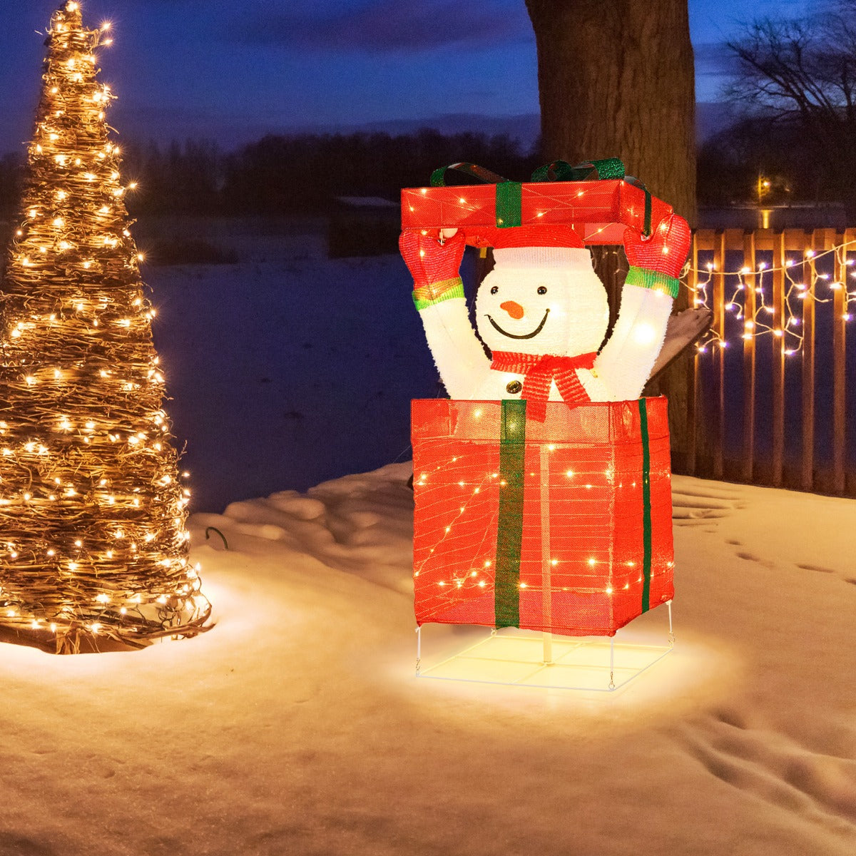 LED snögubbe – i presentförpackning med varmvita lampor Upplyst juldekoration – 100 – Färgglad