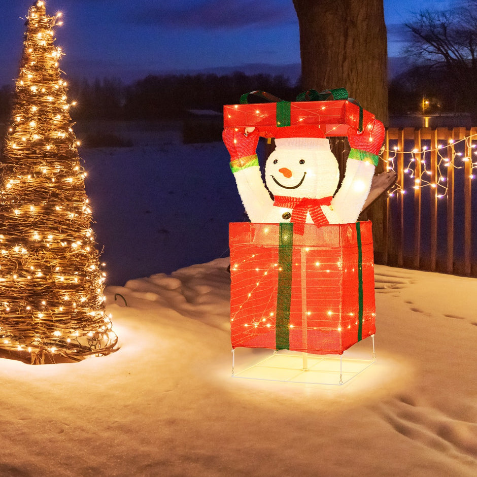 LED snögubbe – i presentförpackning med varmvita lampor Upplyst juldekoration – 100 – Färgglad