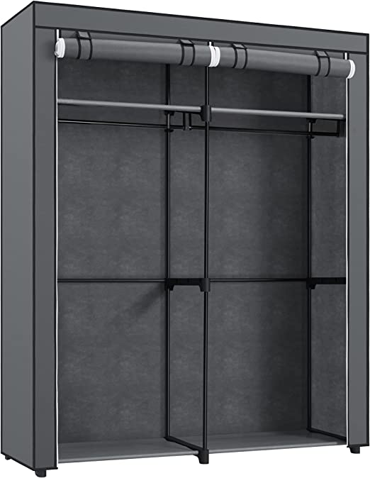 Kleiderschrank - Stoffschrank - 2 Bekleidungsschienen - 6 Regale - Verschiedene Montageoptionen - 88 x 45 x 168 cm