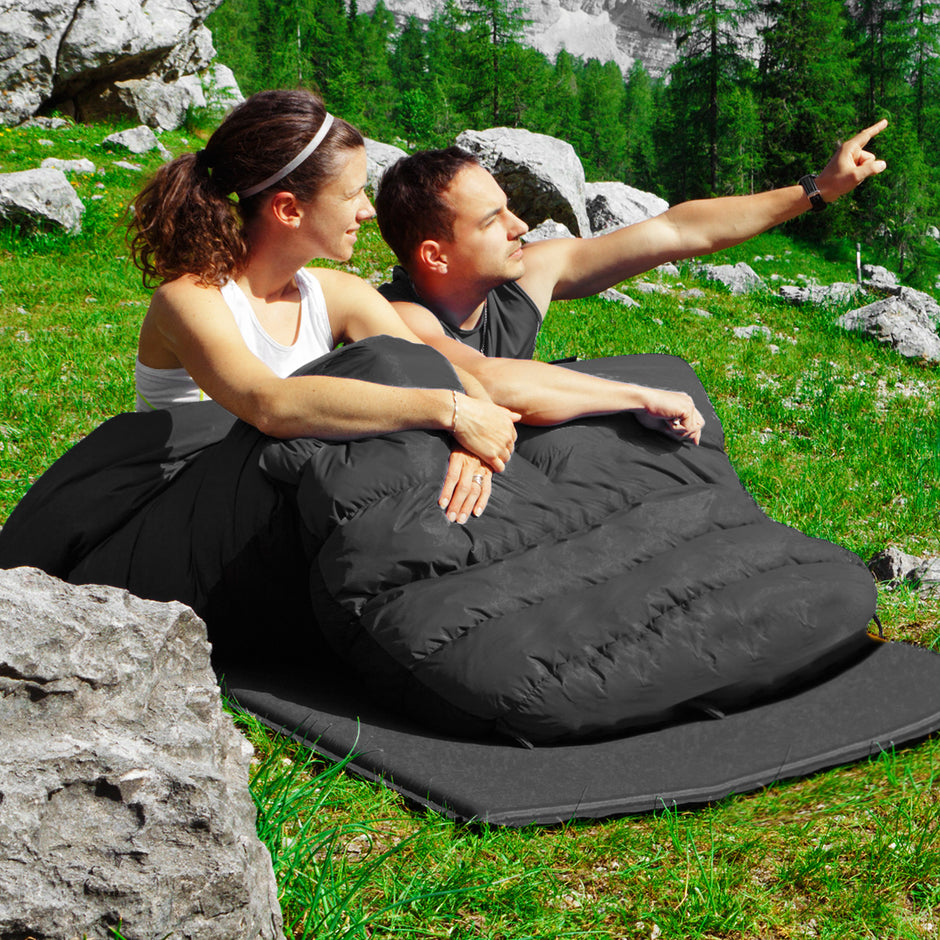 Goplus – dubbelsovsäck personer XL filt med kuddar – 2 2 220 x 150 cm – Svart