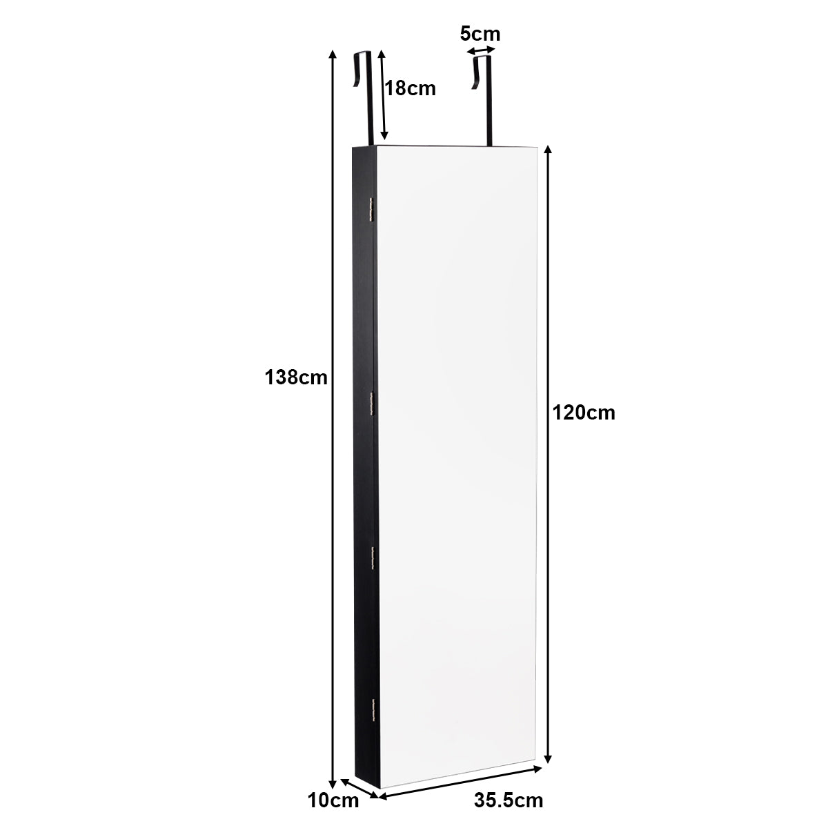 Smyckesskåp – Väggspegel med LED belysning Spegelskåp /Vit – 120 x 35,5 x 10 cm – Svart