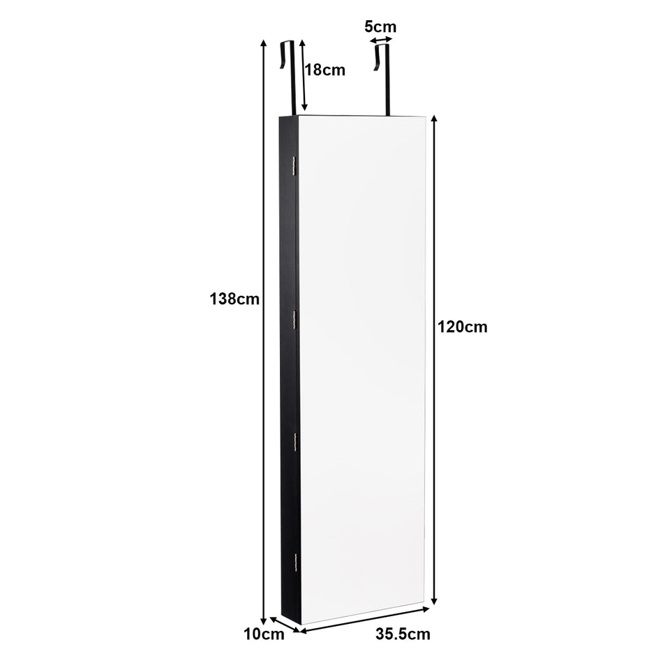 Smyckesskåp – Väggspegel med LED belysning Spegelskåp /Vit – 120 x 35,5 x 10 cm – Svart