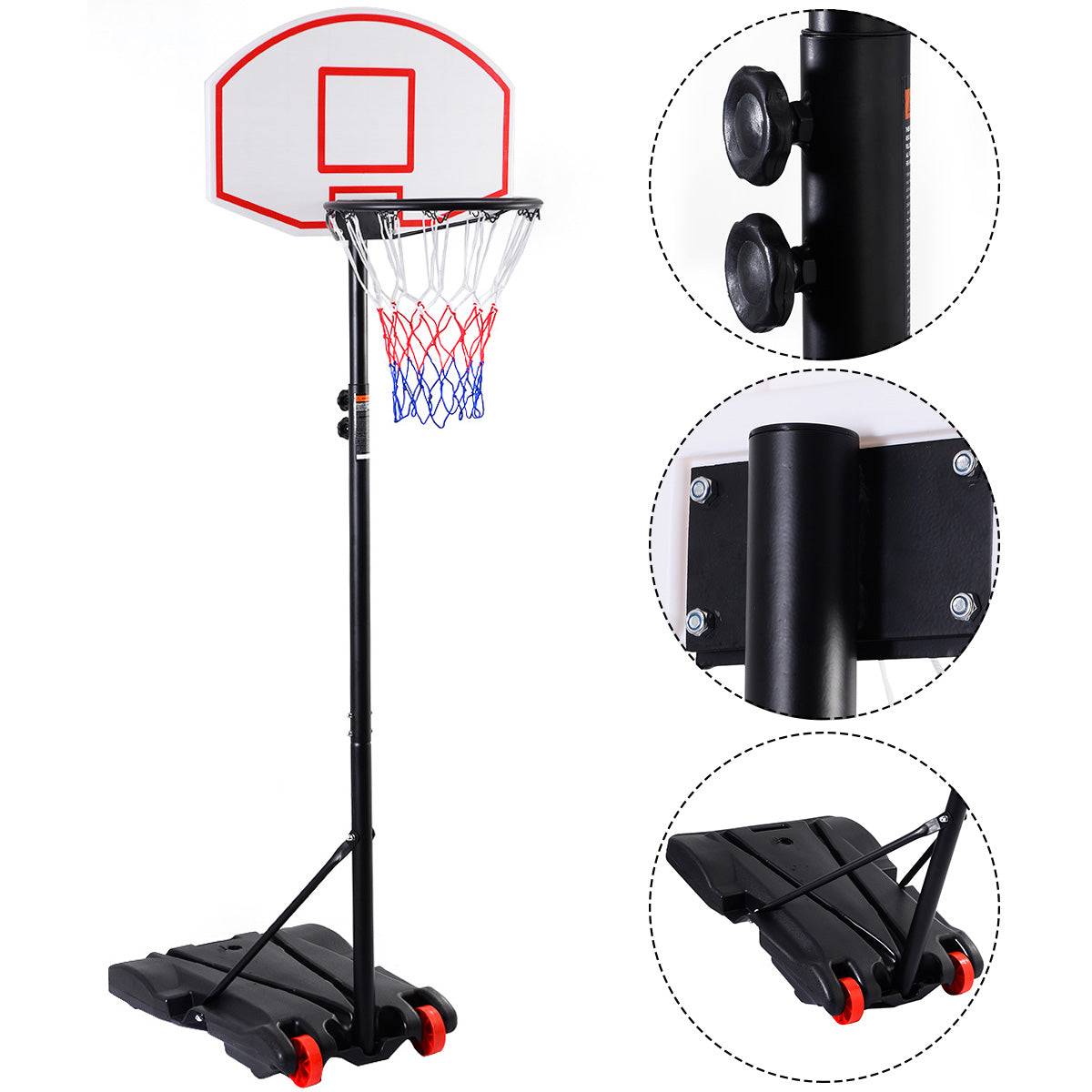 Basketstativ – mobil basketkorg med justerbar i höjdled – Röd och svart
