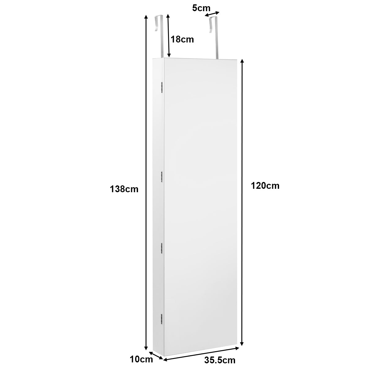 Smyckesskåp – Väggspegel med LED belysning Spegelskåp Svart/ – 120 x 35,5 x 10 cm – Vit