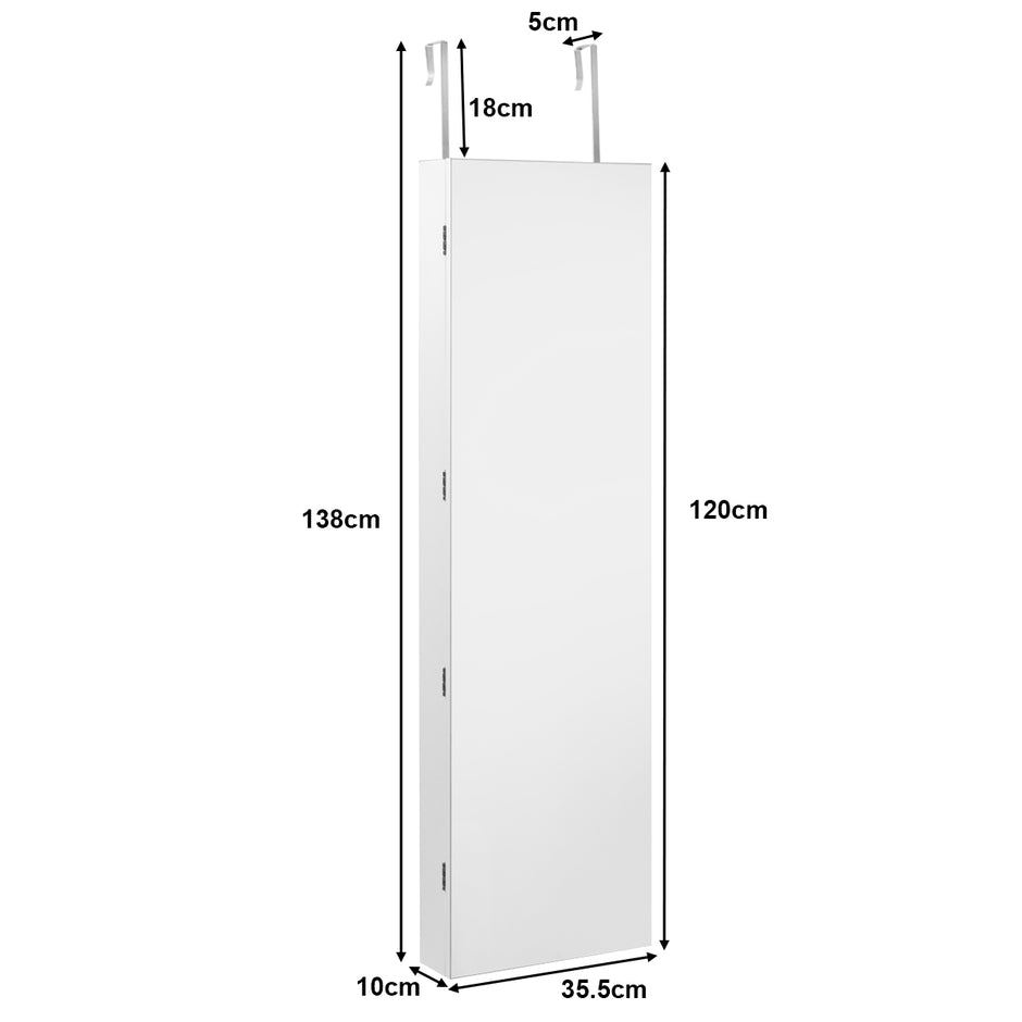 Smyckesskåp – Väggspegel med LED belysning Spegelskåp Svart/ – 120 x 35,5 x 10 cm – Vit