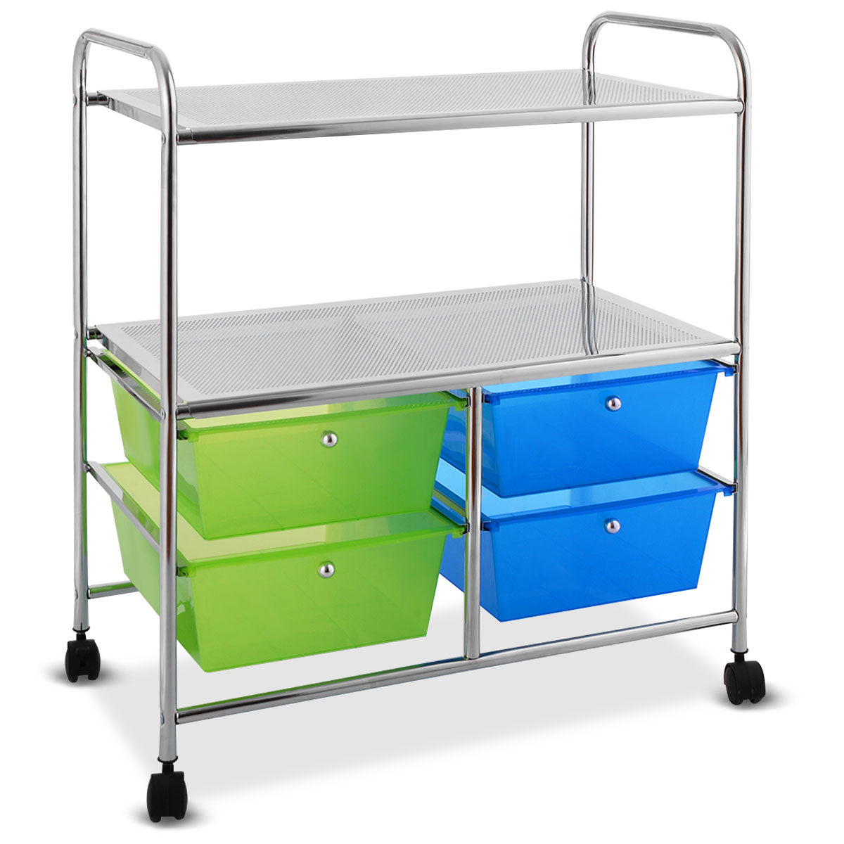 Vagn – lådor badrumsrullecontainer med hjul och – 4 58,5 x 37 x 75 cm – Blå och grön