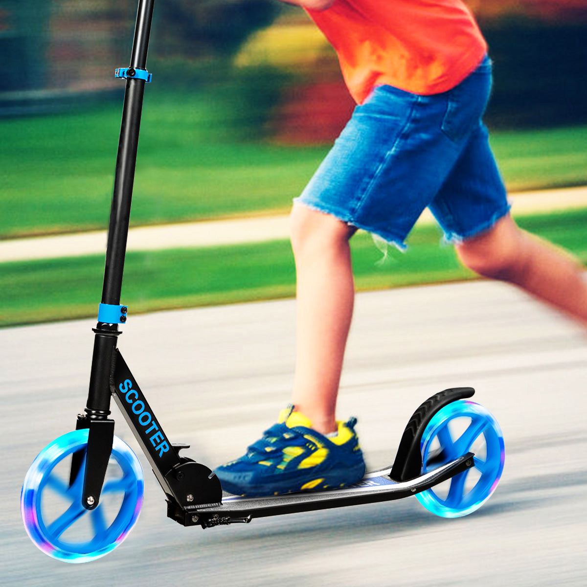 Scooter – Roller hopfällbar höjdjusterbar lastkapacitet med LED hjul – 100 kg 2 – Blå