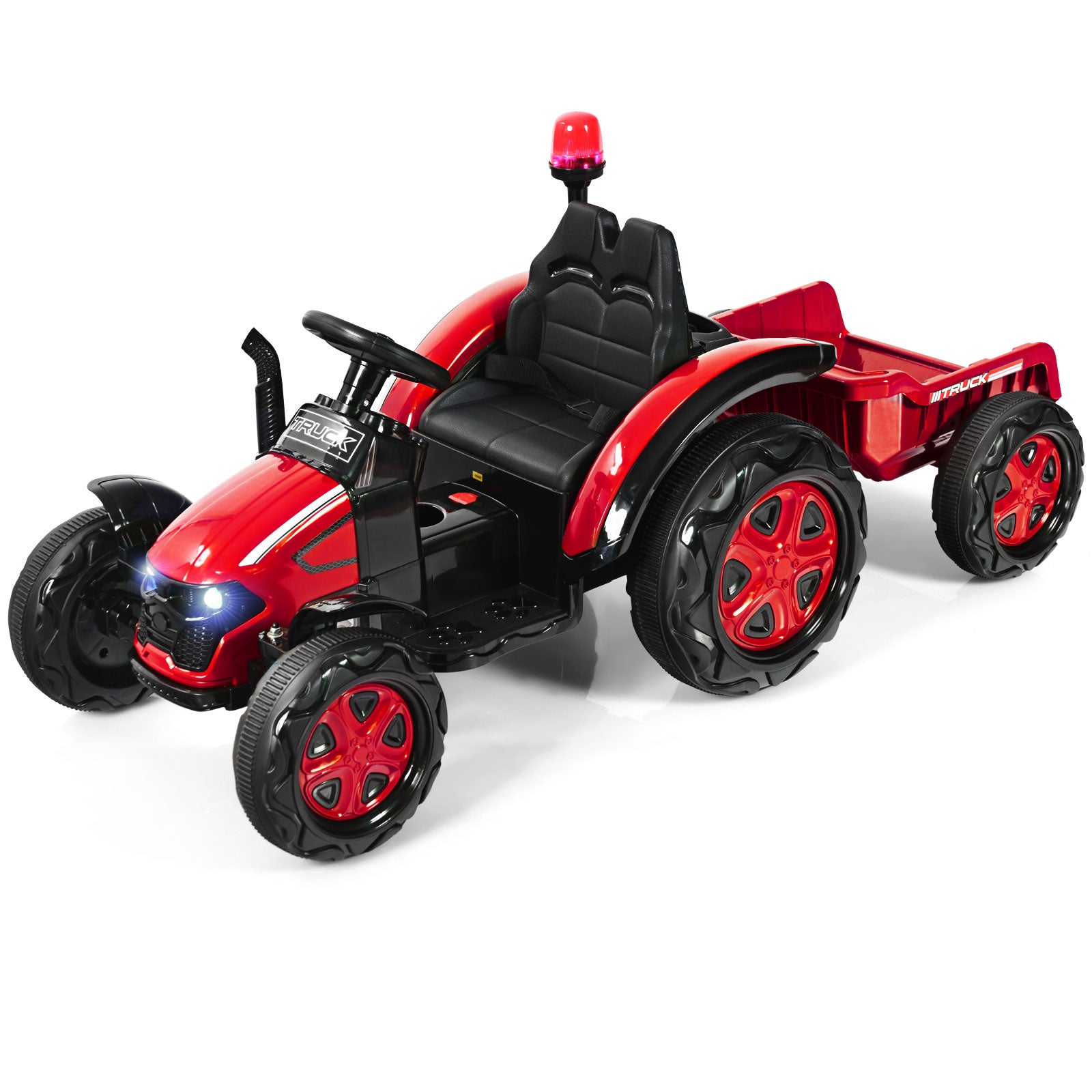 12V – traktor med avtagbar släpvagn – 151 x 68 x 70 cm – Röd