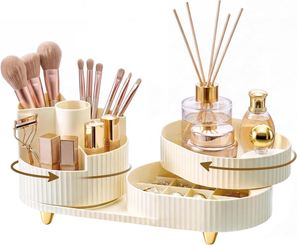 Make-up Organizer – 360° Draaibaar – Twee Lagen – 2-in-1 – Beige