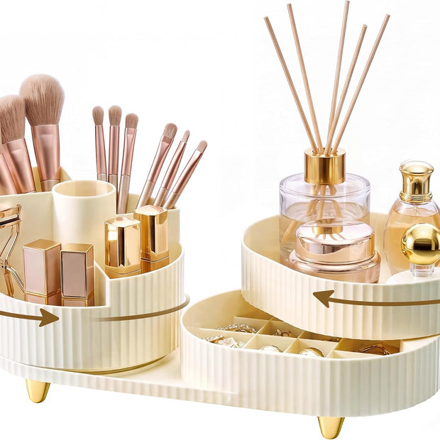 Make-up Organizer – 360° Draaibaar – Twee Lagen – 2-in-1 – Beige