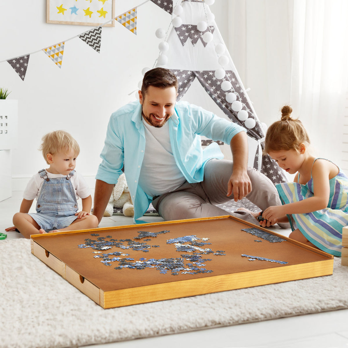 Pusselbord – med lådor Puzzle Board – 4 80 x 65 cm – Trä