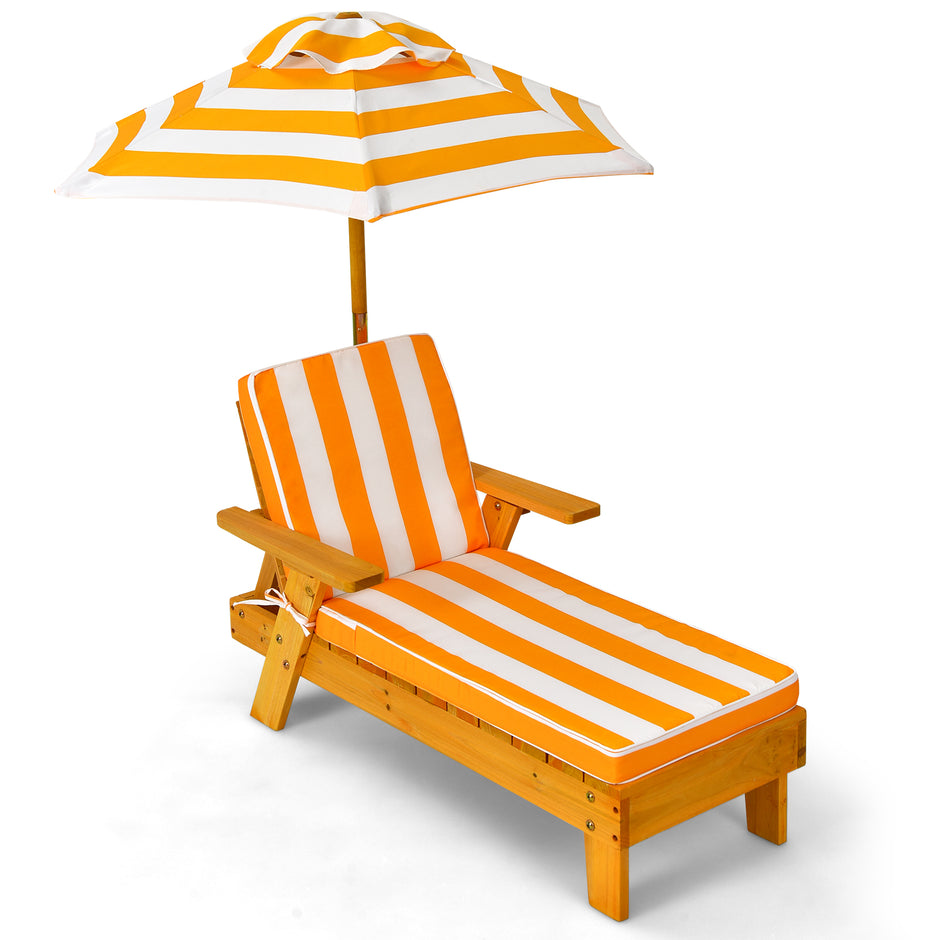 Solstol – för barn med parasoll Trä + – 92 x 49 x 106 cm – Gul
