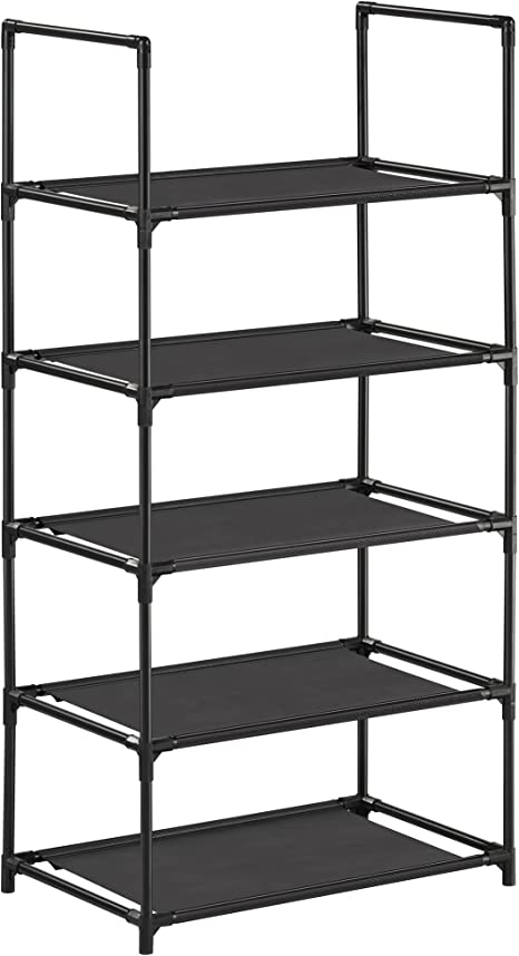 Schuhregal - mit 5 Levels - Schuhspeicher - Stehstange - mit Metallrahmen - Schwarz