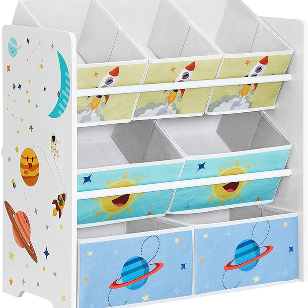 Kindergärtenständer - Spielzeugschrank - mit 7 Aufbewahrungsboxen mit Stoffen - Weiß