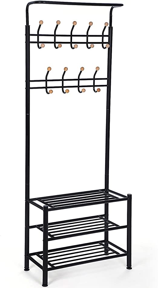 Kleidungsregal - mit 3 Schuhregalen - mit 18 Haken - Metall - 68,8 x 35,2 x 187 cm