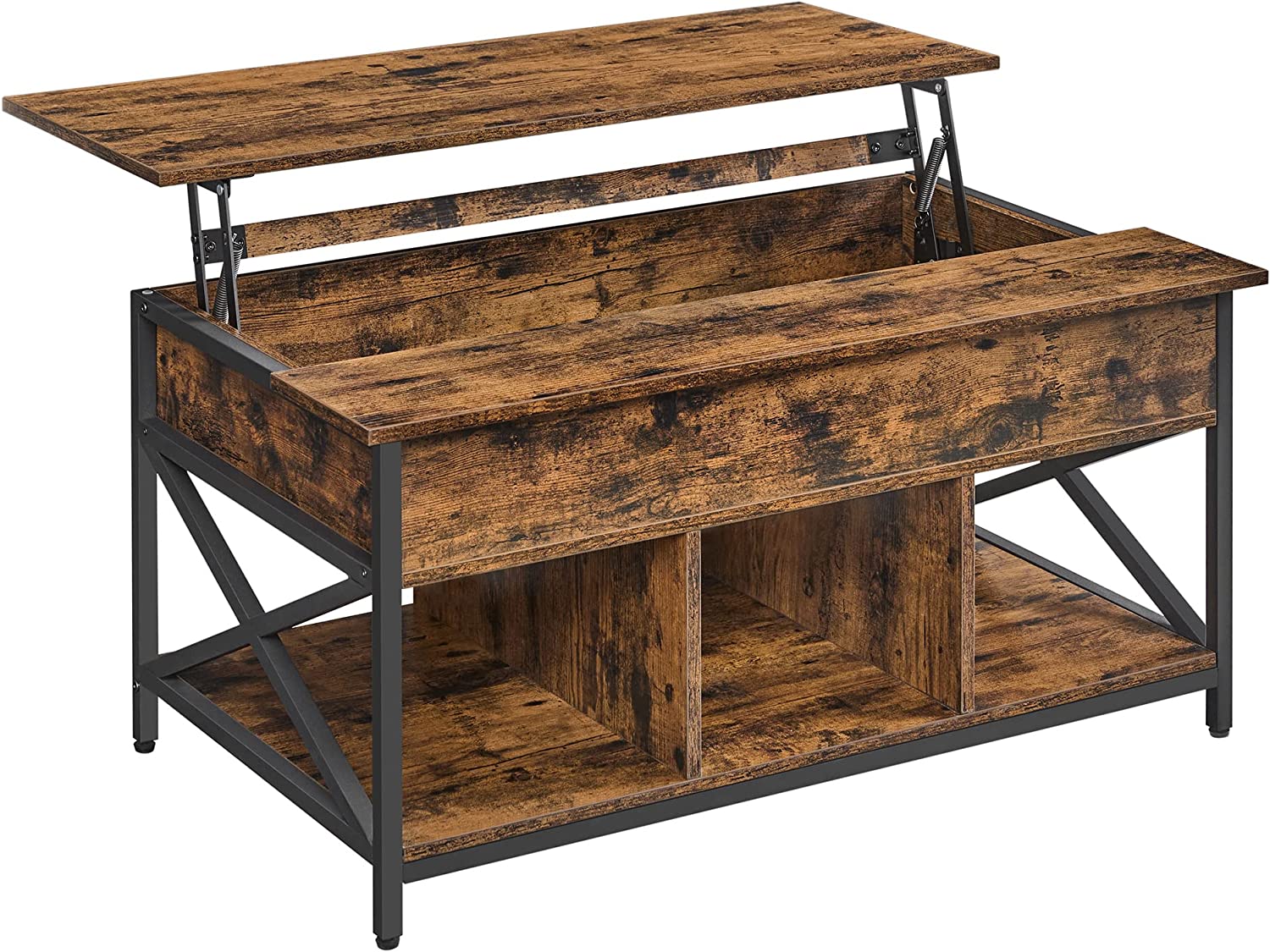 Couchtisch - Wohnzimmertisch - mit verstecktem Lagerraum - Vintage Brown -black