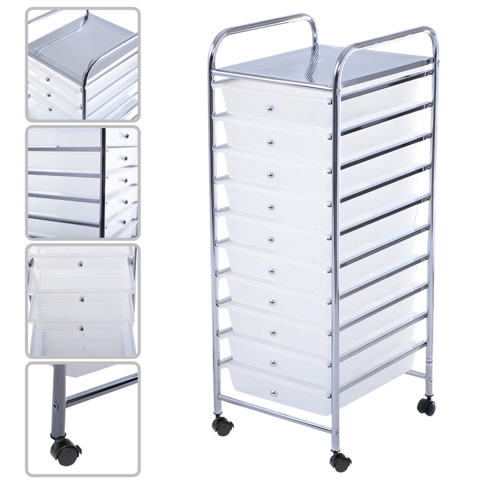 Vagn – med lådor Rullcontainer stapelbara Transparent – 10 – Genomskinlig