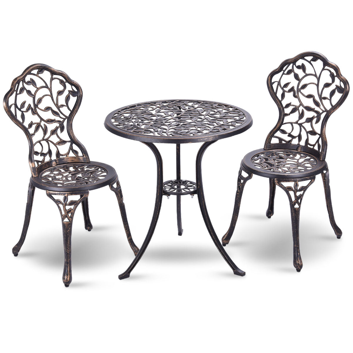 st – Antik gjuten aluminium bistroset Balkongset Sittgrupp Trädgårdsbord med stolar – 3 2 – Brons