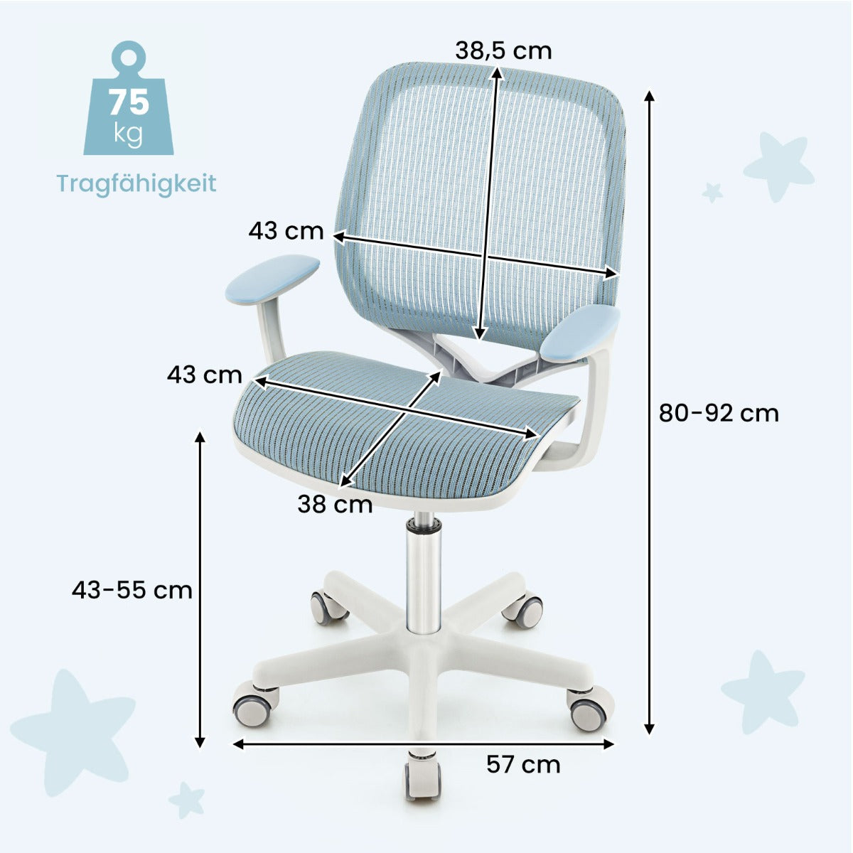 Höjjusterbart – barnskrivbord + barnroterbar stol set, blått. – Blå