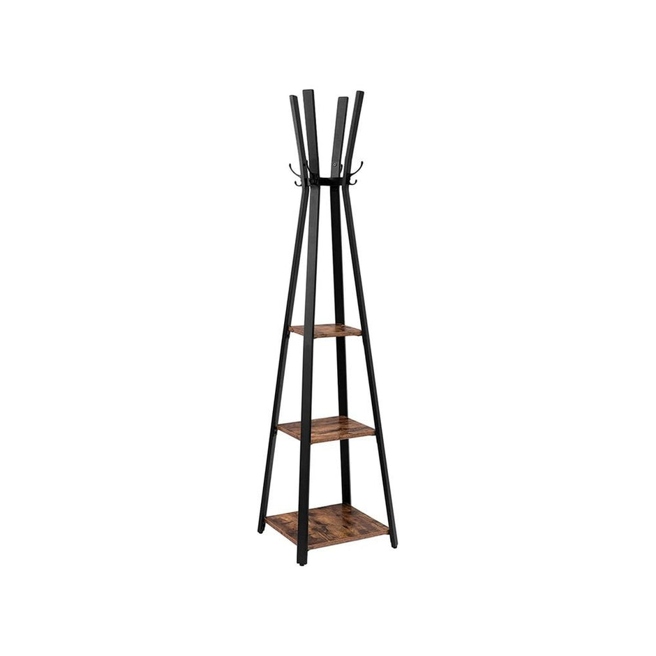 Coat Rack - mit 3 Regalen - Gaderobe Standard - Industrielles Design - Brown Black