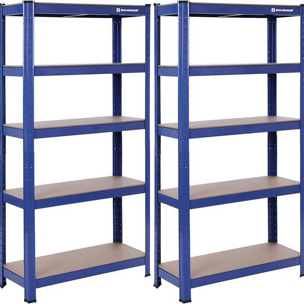 Speicherregale - 2 - Kellerschrank - 5 einstellbare Regale - Metallplanken - Blau
