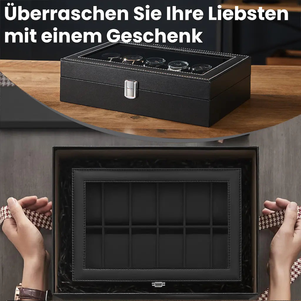 Beobachtungsschachtel - mit 12 Fächern und Glasdeckel, Luxus -Aufbewahrungsbox