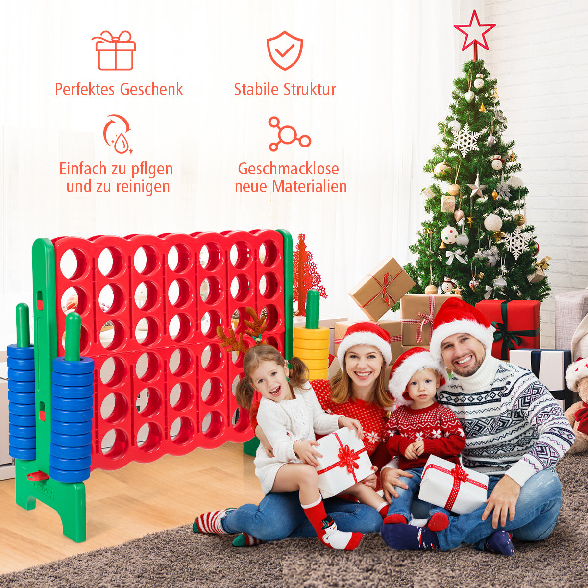 Connect – Four Game Wins Board Sets fyra i rad spel med Jumbo ringar röda och gröna – 4 42 – Röd och grön