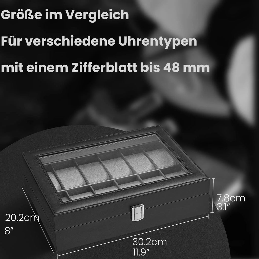 Beobachtungsschachtel - mit 12 Fächern und Glasdeckel, Luxus -Aufbewahrungsbox